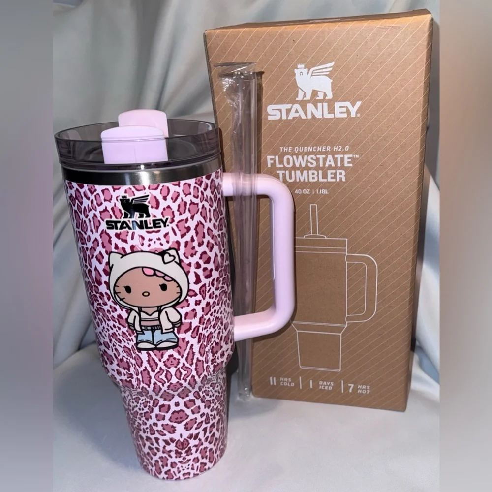Hello Kitty Stanley Pink Leopard Print Flowstate Tumbler 40 oz. - Picture 5 of 9